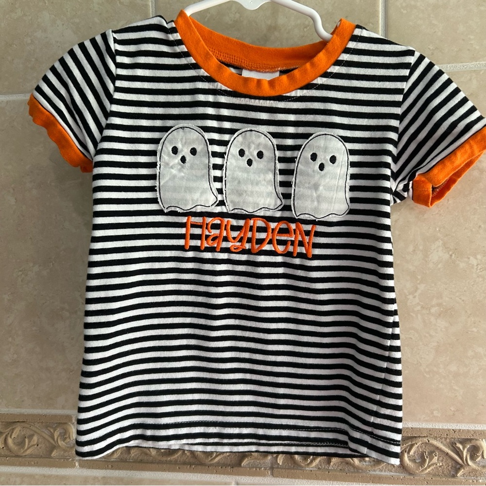 Pink Poodle Designz Hayden monogram Ghost Halloween Shirt